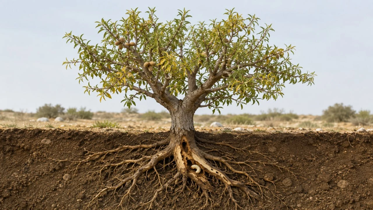 Diagrama del daño bajo tierra en almendro